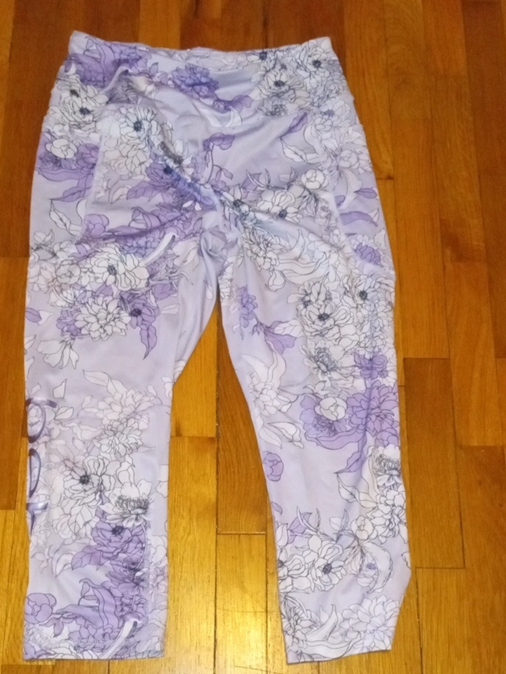 women purple flower print drifit leggings, xl, BEBE sport